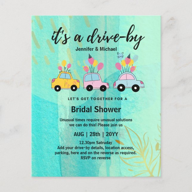 Cute BUDGET Drive-By Bridal Shower Invitations (Front)