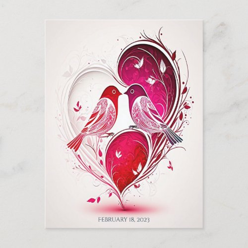 Cute Budget Heart Shaped Lovebirds Wedding  Announcement Postcard
