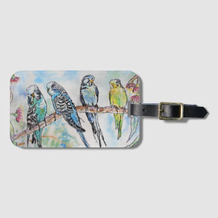 Cute Budgie bird Watercolour Art Luggage Tag