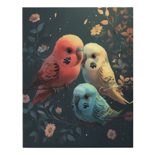 Cute Budgie Birds In Kawaii Style  AI art  Faux Canvas Print