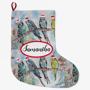 Cute Budgie Budgies Bird Birds Christmas Stocking