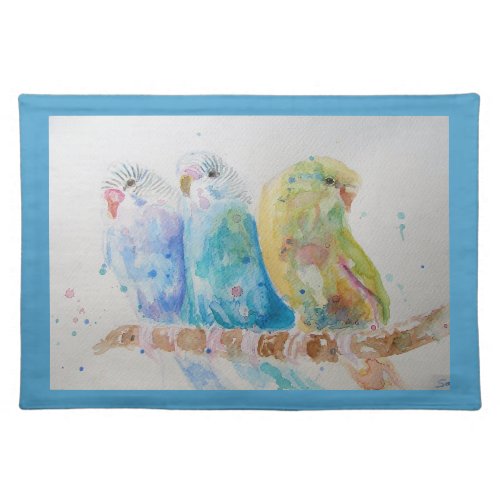 Cute Budgie budgies bird Birds Watercolour Art Cloth Placemat