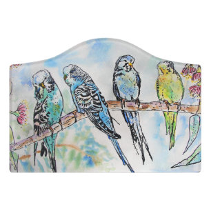 Cute Budgie budgies bird Watercolour Art Magnet Door Sign