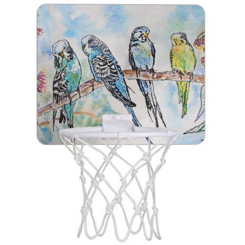 Cute Budgie budgies bird Watercolour Art Mini Basketball Hoop