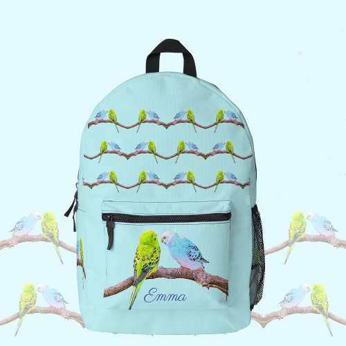 Cute budgie couple _ personalizable kids  printed backpack