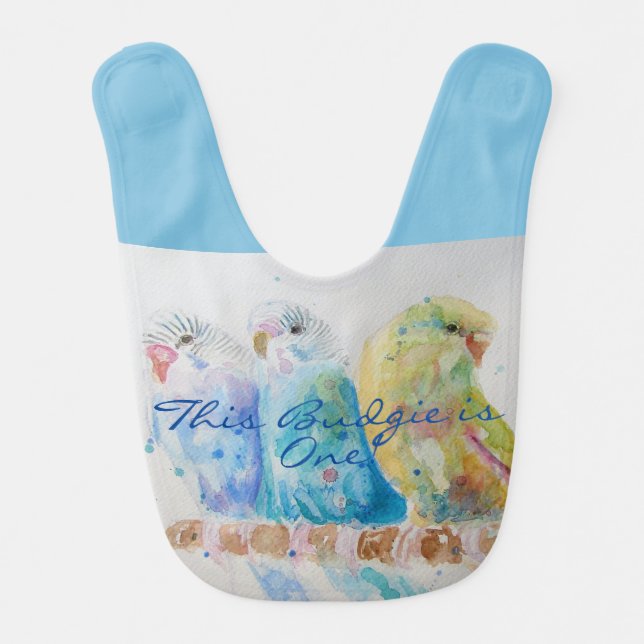 Cute Budgie First Birthday Pastel Bird Baby Birds Baby Bib (Front)