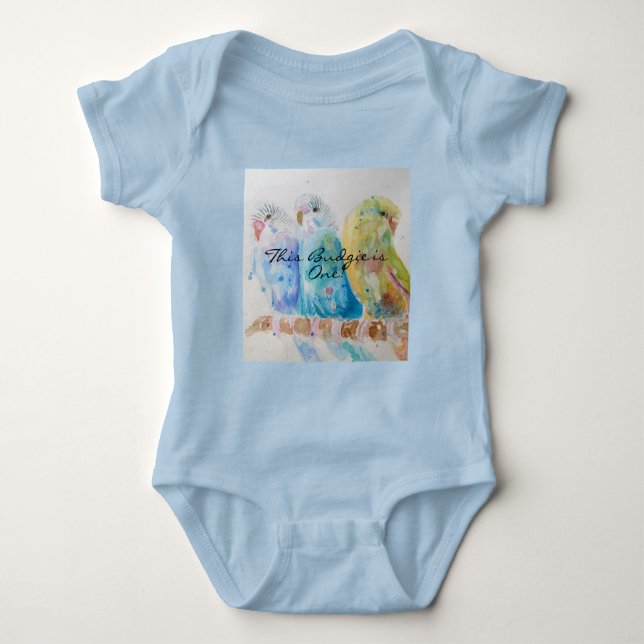 Cute Budgie First Birthday Pastel Bird Baby Birds Baby Bodysuit (Front)