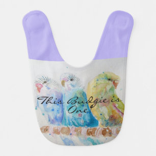 Cute Budgie First Birthday Pastel Bird Baby Birds Bib