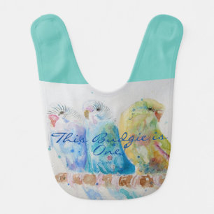 Cute Budgie First Birthday Pastel Bird Baby Birds Bib
