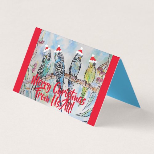 Cute Budgie Merry Christmas From Us All Card set