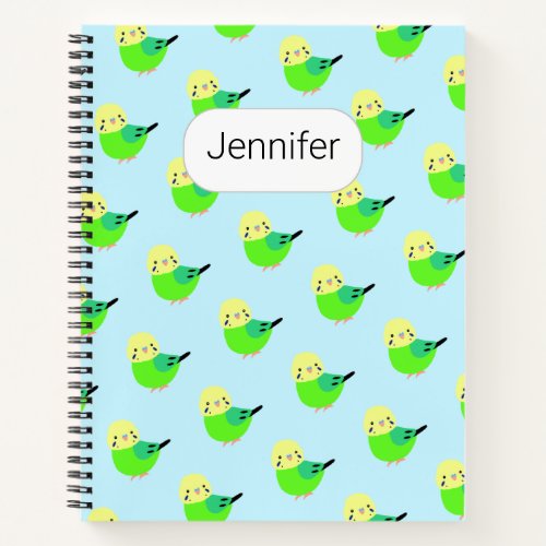 Cute Budgie Parakeet Lover Gift Custom Name  Notebook