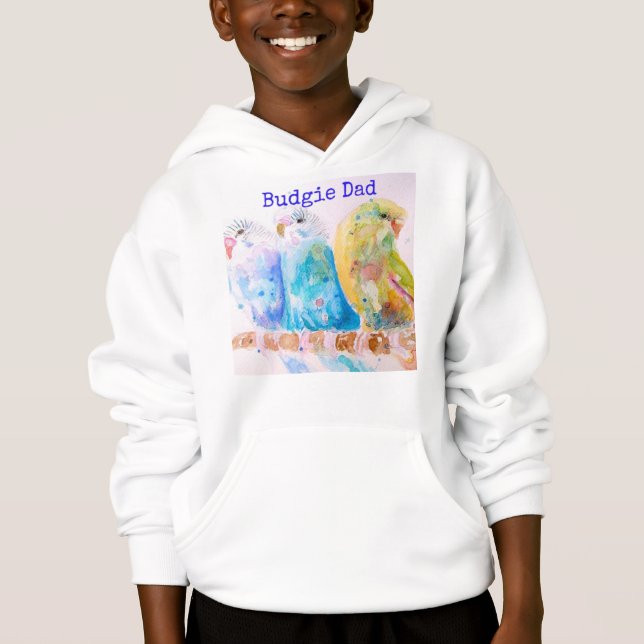 Cute Budgie Watercolor Painting Budgies Dad Hoodie (Front)