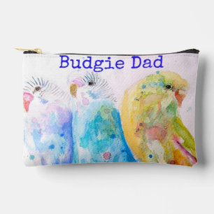 Cute Budgie Whimsical Watercolor Dad Fathers Day Accessory Pouch
