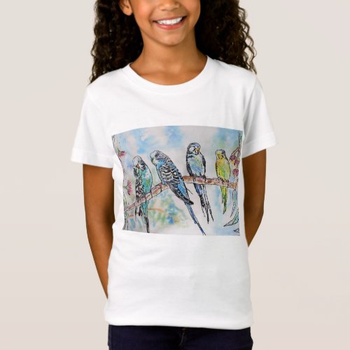 Cute Budgie Whimsical Watercolor Girls T Shirt