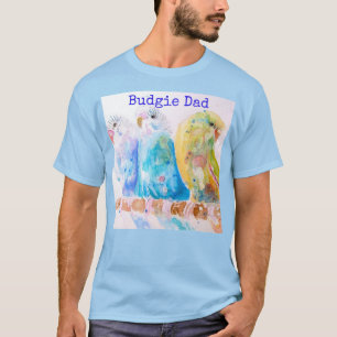 Cute Budgie Whimsical Watercolor Mans Dad T Shirt