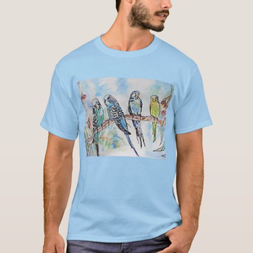 Cute Budgie Whimsical Watercolor Mans T Shirt