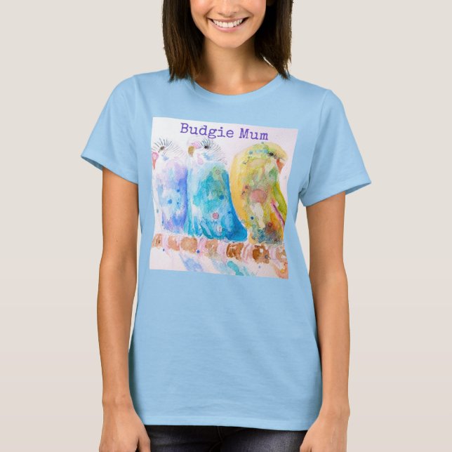 Cute Budgie Whimsical Watercolor Mum Mothers Day T-Shirt (Front)