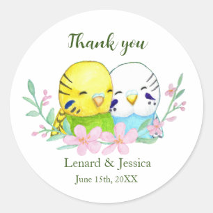 Cute Budgies Couple Custom Wedding Favor gift Classic Round Sticker