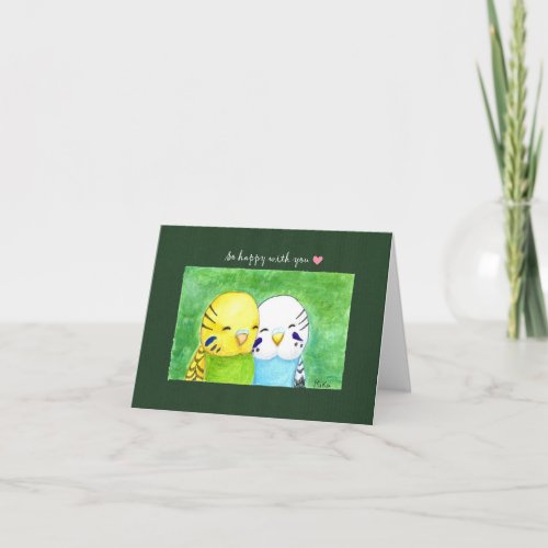 Cute Budgies Parakeet Couple Snuggling Anniversary Card