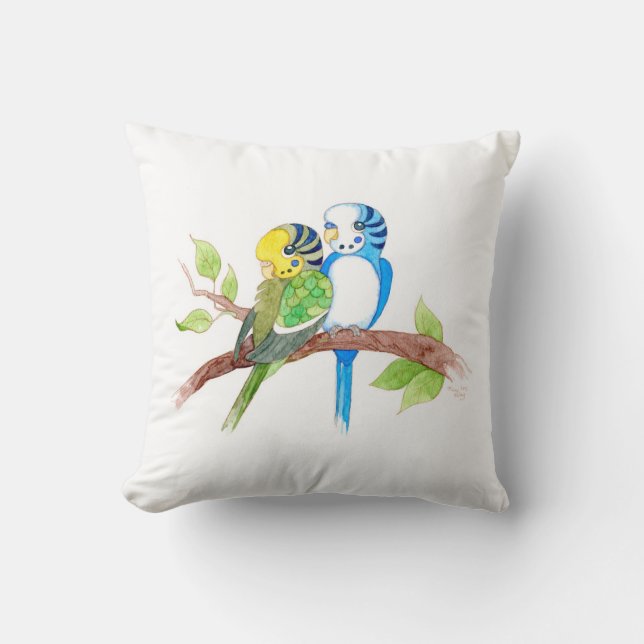 Cute budgies throw pillow (Front)