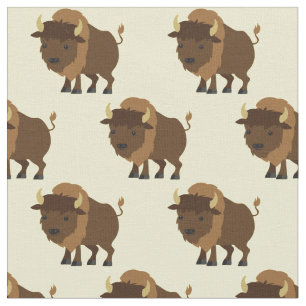 Cute Buffalo Bison Cartoon Kids Fabric