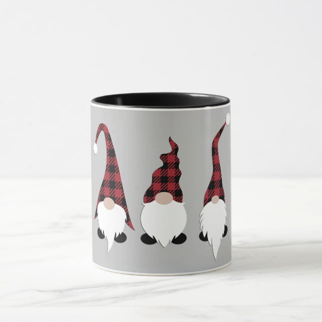 Cute Buffalo Plaid Christmas Gnomes Mug (Center)