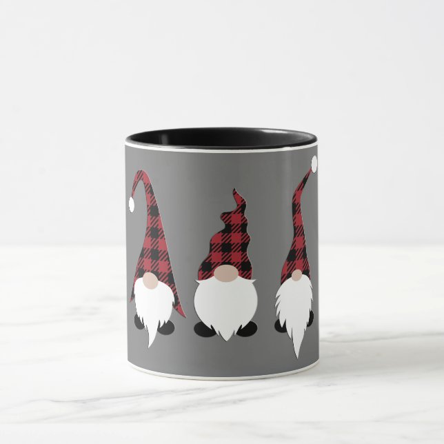 Cute Buffalo Plaid Christmas Gnomes Mug (Center)