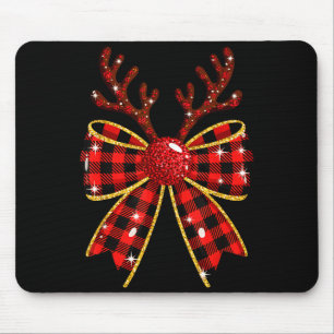 Cute Buffalo Plaid Coquette Bow Reindeer Christmas Mouse Pad