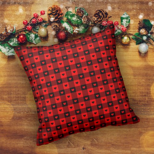  Cute Buffalo Plaid Hearts Unique Rustic Farmhouse Throw Pillow