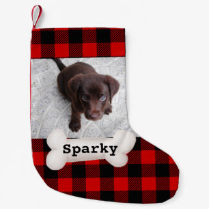 Cute Buffalo Plaid Pet Dog Photo Custom Small Christmas Stocking