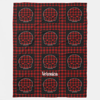 Cute Buffalo Plaid Skull Fleece Blanket