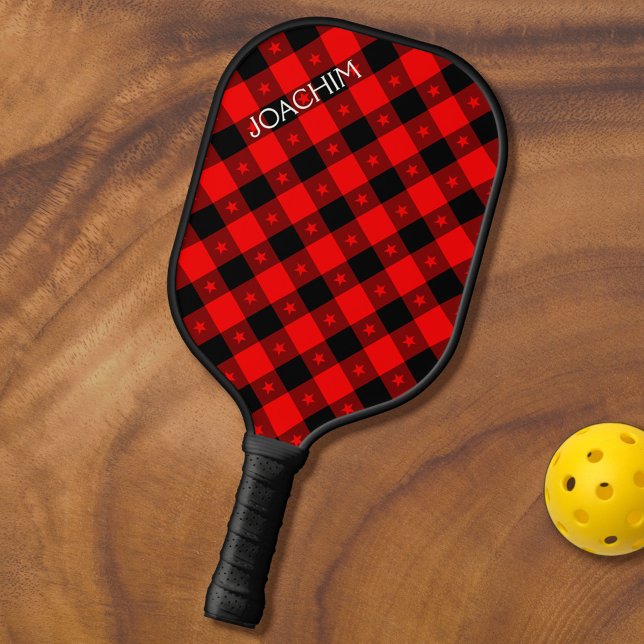  Cute Buffalo Plaid With Stars Name To Personalize Pickleball Paddle (Creator Uploaded)