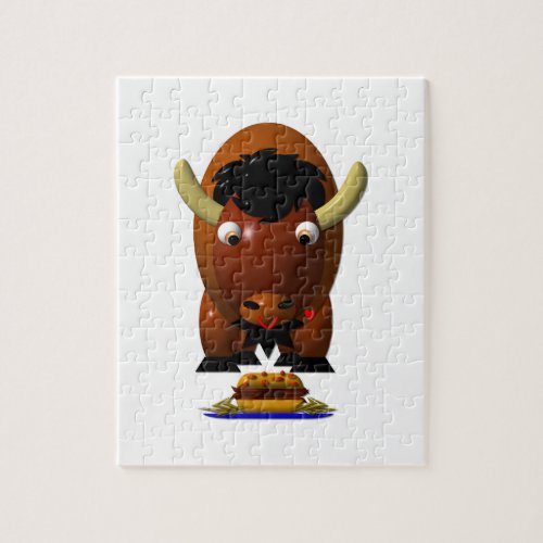 Cute Buffalo with Beef on Weck and Buffalo Wings Jigsaw Puzzle