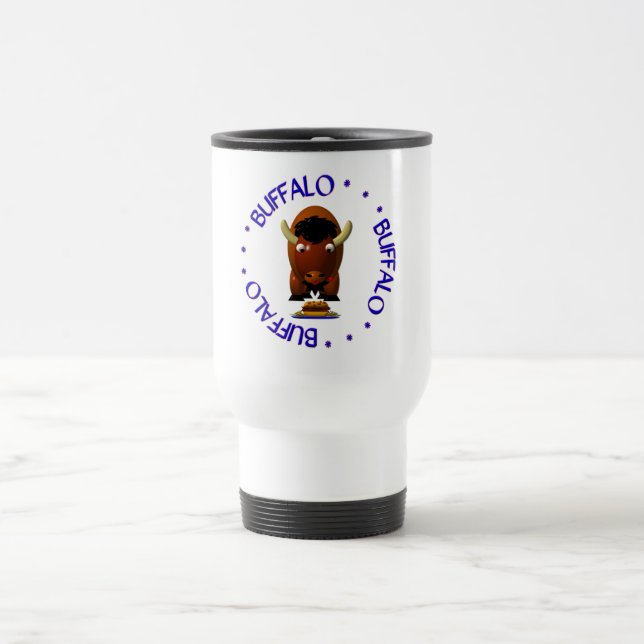 Cute Buffalo with Beef on Weck and Buffalo Wings Travel Mug (Center)