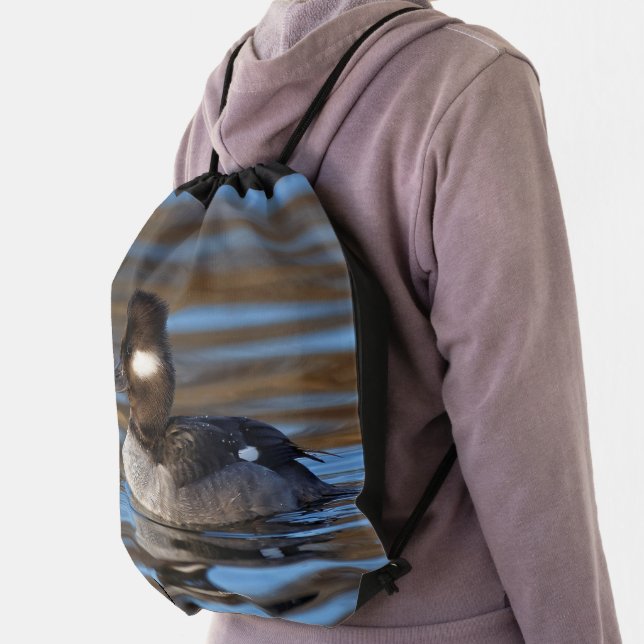 Cute Bufflehead Duck on Sunlit Waters Drawstring Bag (Insitu)