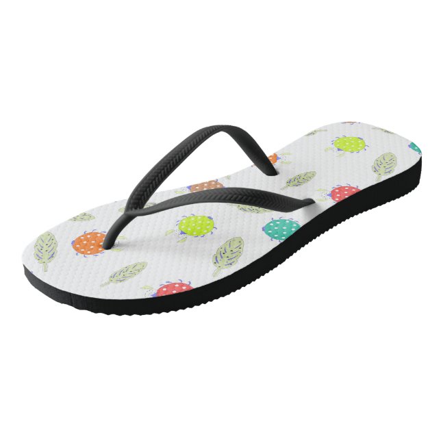 Cute bug and leaves seamless pattern flip flops (Angled)