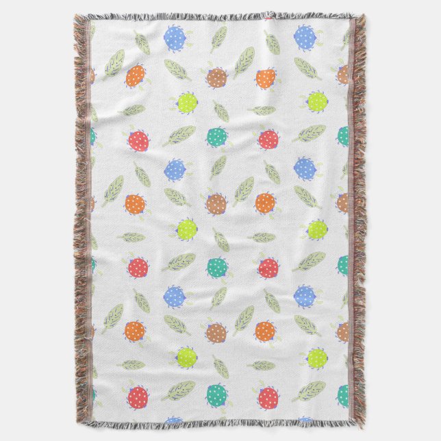 Cute bug and leaves seamless pattern throw blanket (Front Vertical)