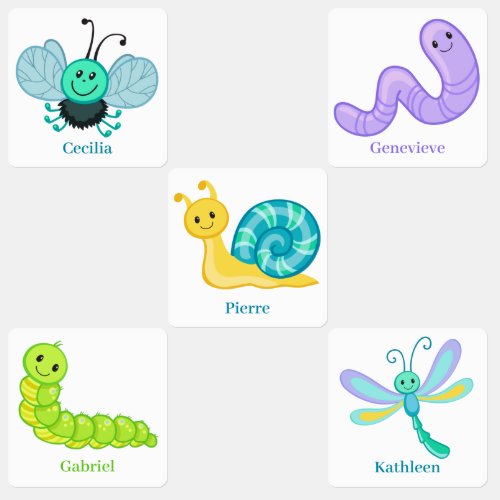 Cute bug earthworm snail dragonfly bee personalize kids labels