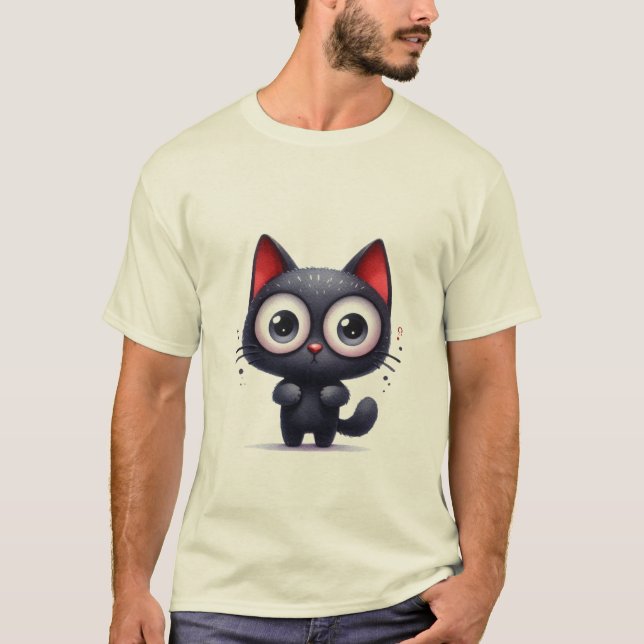 Cute Bug-Eyed Black Kitten Surprise ✨🐾🖤 T-Shirt (Front)