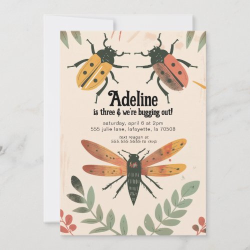 Cute Bug Insect Themed Birthday Party Invitation