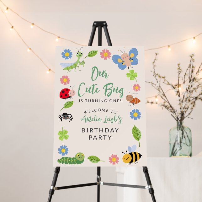 Cute Bug Ladybug Buttefly Kids 1st Birthday Party Foam Board (In Situ (Stand))