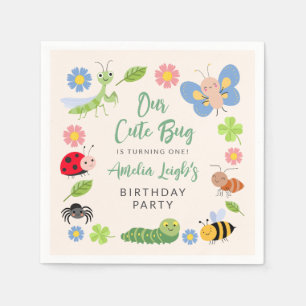 Cute Bug Ladybug Buttefly Kids 1st Birthday Party Napkins