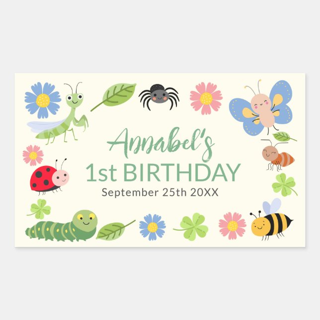 Cute Bug Ladybug Buttefly Kids 1st Birthday  Rectangular Sticker (Front)