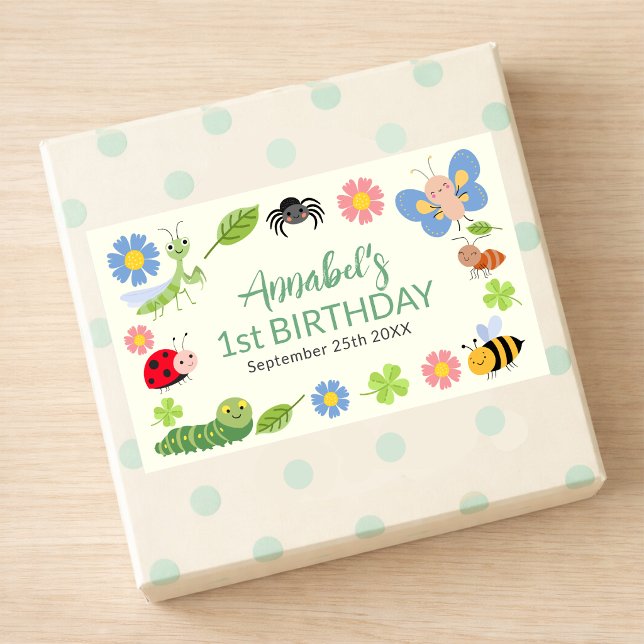 Cute Bug Ladybug Buttefly Kids 1st Birthday  Rectangular Sticker (Creator Uploaded)
