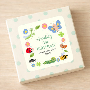 Cute Bug Ladybug Buttefly Kids 1st Birthday  Square Sticker