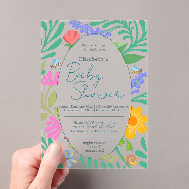    Cute Bugs & Flowers Spring & Summer Baby Shower Acrylic Invitations (Insitu (Handheld))