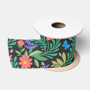 Cute Bugs Funny Girly Floral Spring Summer Pattern Satin Ribbon