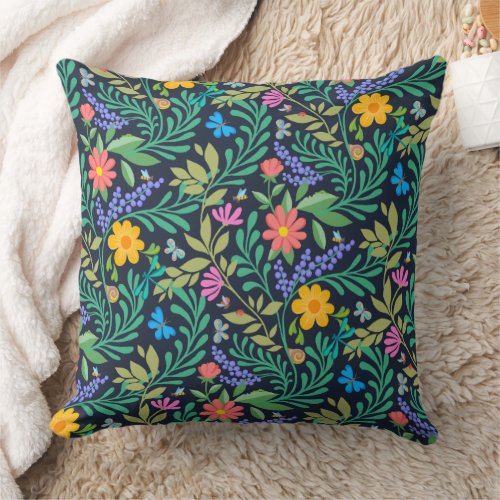 Cute Bugs Funny Girly Floral Spring Summer Pattern Throw Pillow