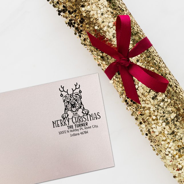 Cute Bull Dog Merry Christmas Return Address  Rubber Stamp (Creator Uploaded)