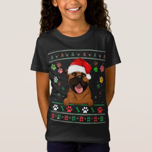 Cute Bull Mastiff Dog Xmas Santa Funny Ugly Christ T_Shirt